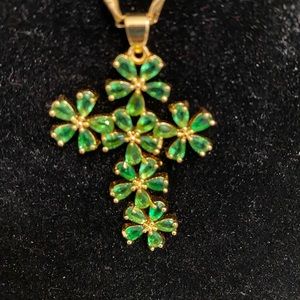 Natural green topaz gold plated cross